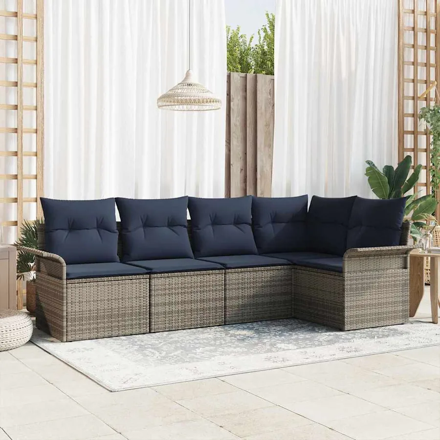 Ensemble de canapé de jardin avec stockage 5 pcs Gris polyrotin