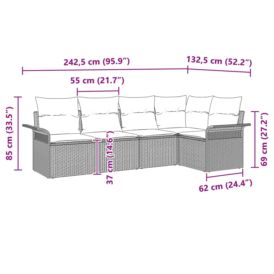 Ensemble de canapé de jardin avec stockage 5 pcs Gris polyrotin - 15