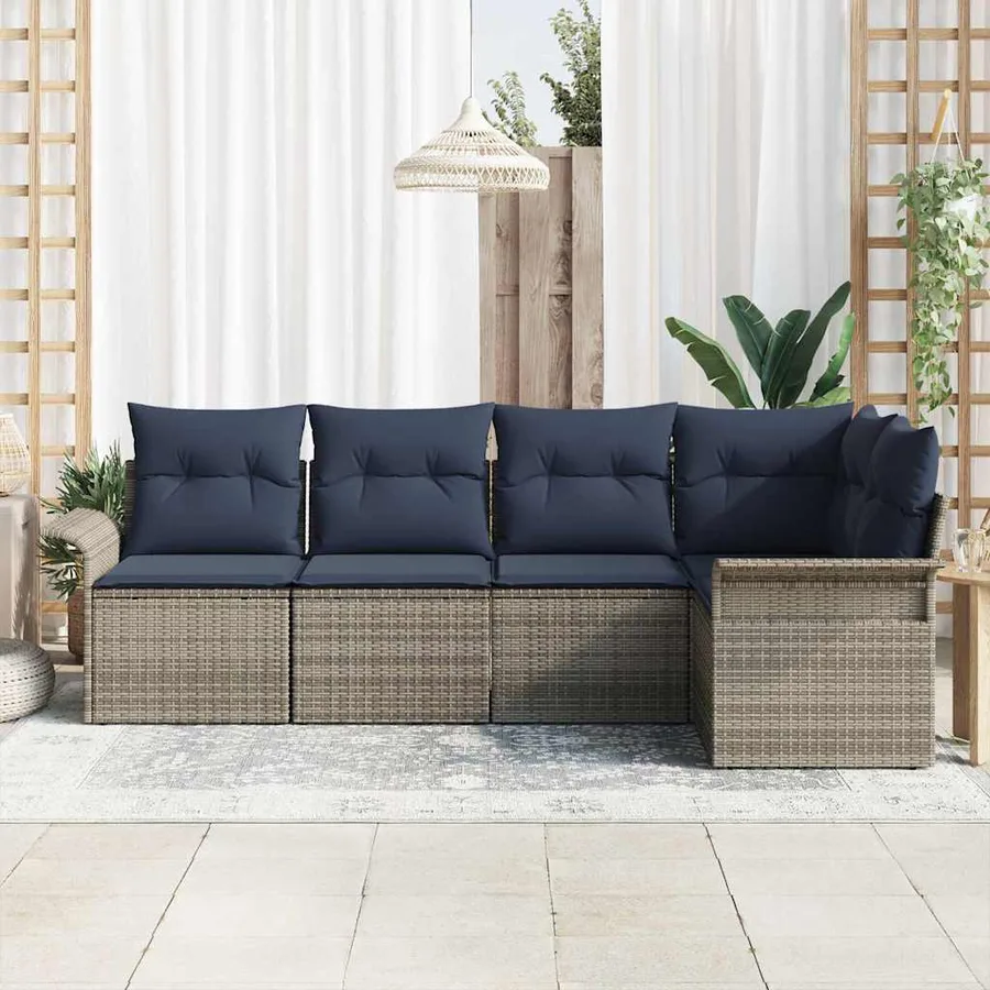 Ensemble de canapé de jardin avec stockage 5 pcs Gris polyrotin - 3