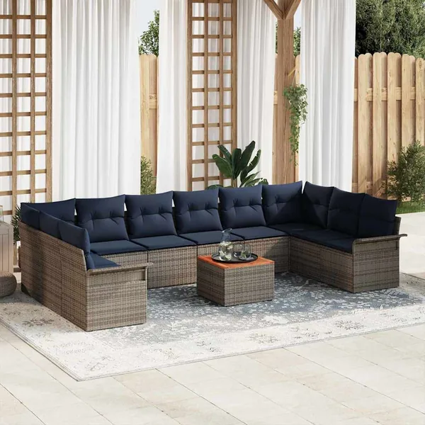Ensemble de canapé de jardin 11 pcs Gris et bleu marine