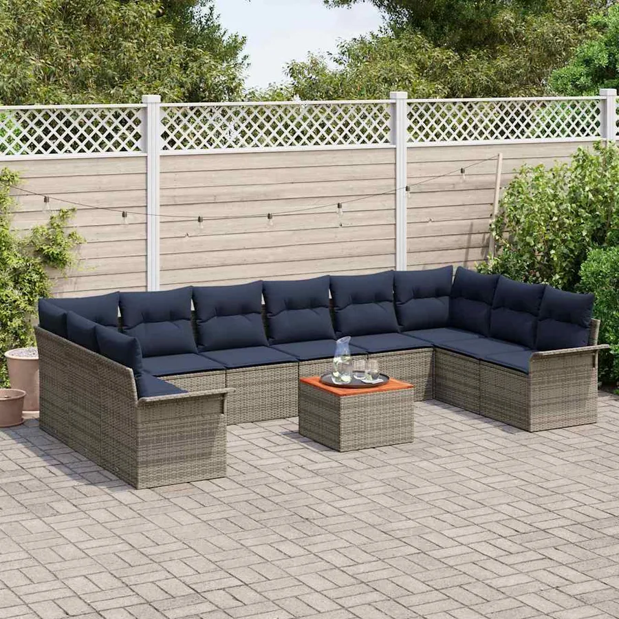 Ensemble de canapé de jardin 11 pcs Gris et bleu marine - 3