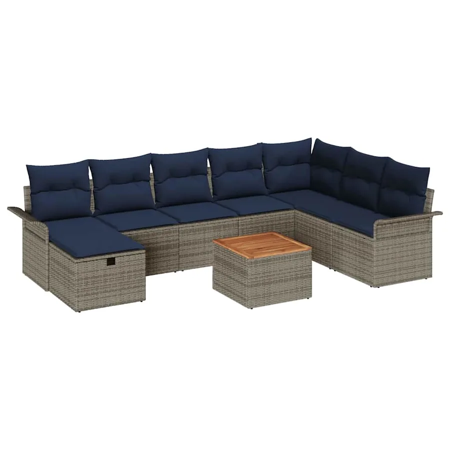 Ensemble de canapé de jardin avec coussin 9 pcs Gris Poly rotin - 2