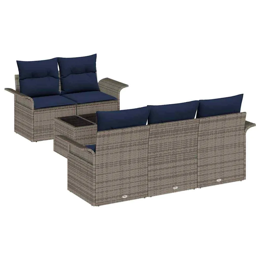 Ensemble de canapé de jardin 6 pcs Gris et marine polyrotin - 2
