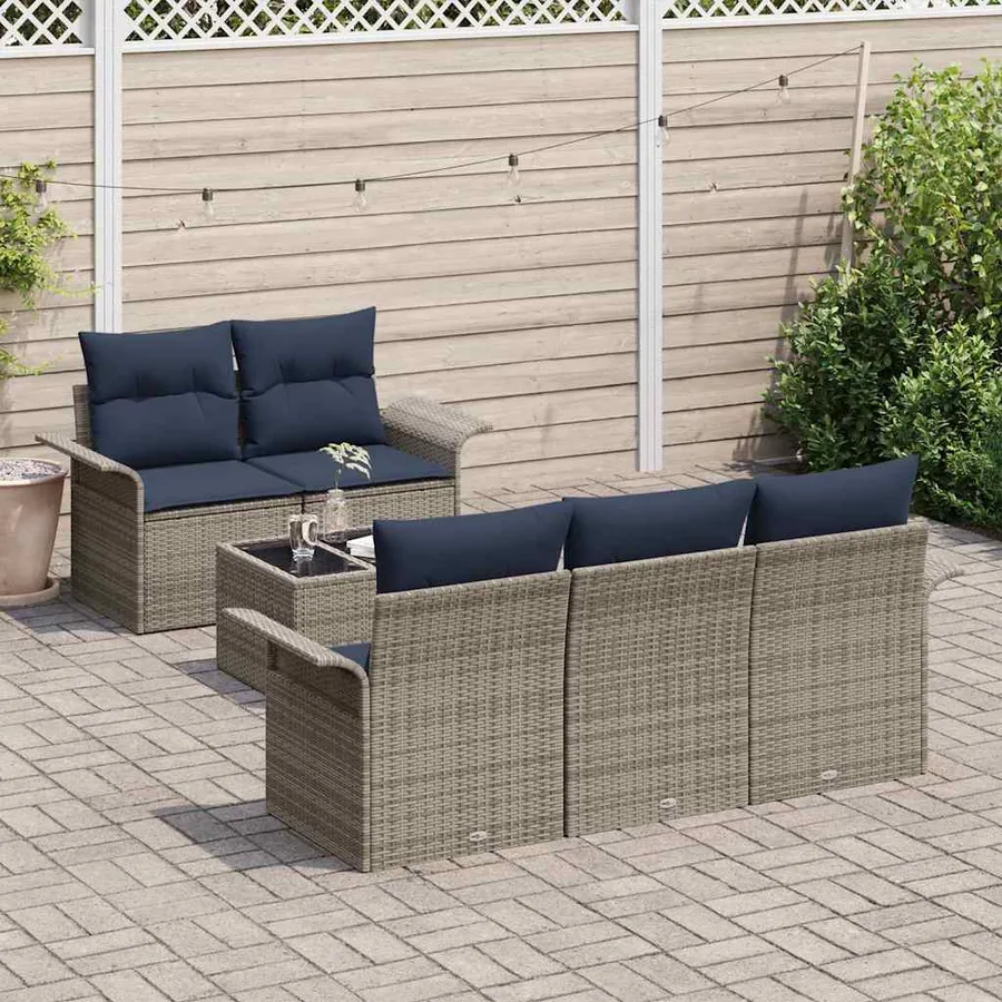Ensemble de canapé de jardin 6 pcs Gris et marine polyrotin - 3