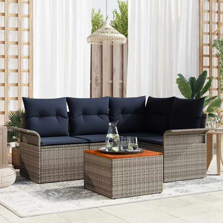 Ensemble de canapé de jardin 5 pcs Gris et bleu marine