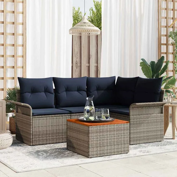 Ensemble de canapé de jardin 5 pcs Gris et bleu marine