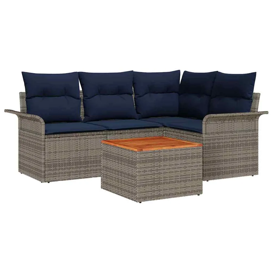 Ensemble de canapé de jardin 5 pcs Gris et bleu marine - 2