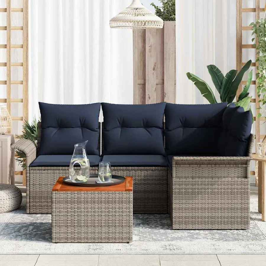 Ensemble de canapé de jardin 5 pcs Gris et bleu marine - 3