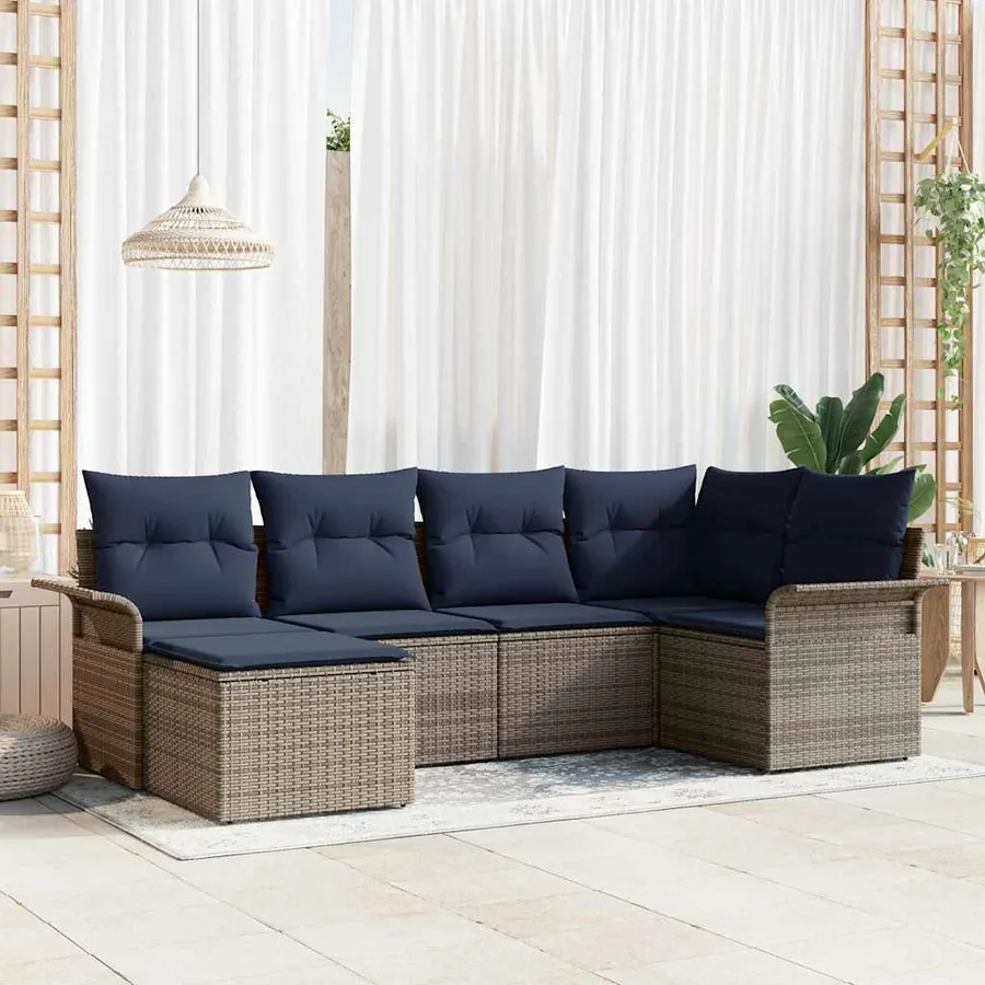Ensemble de canapé de jardin avec stockage 6 pcs Gris polyrotin