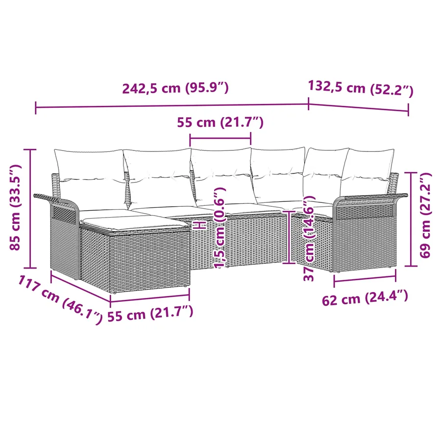 Ensemble de canapé de jardin avec stockage 6 pcs Gris polyrotin - 17