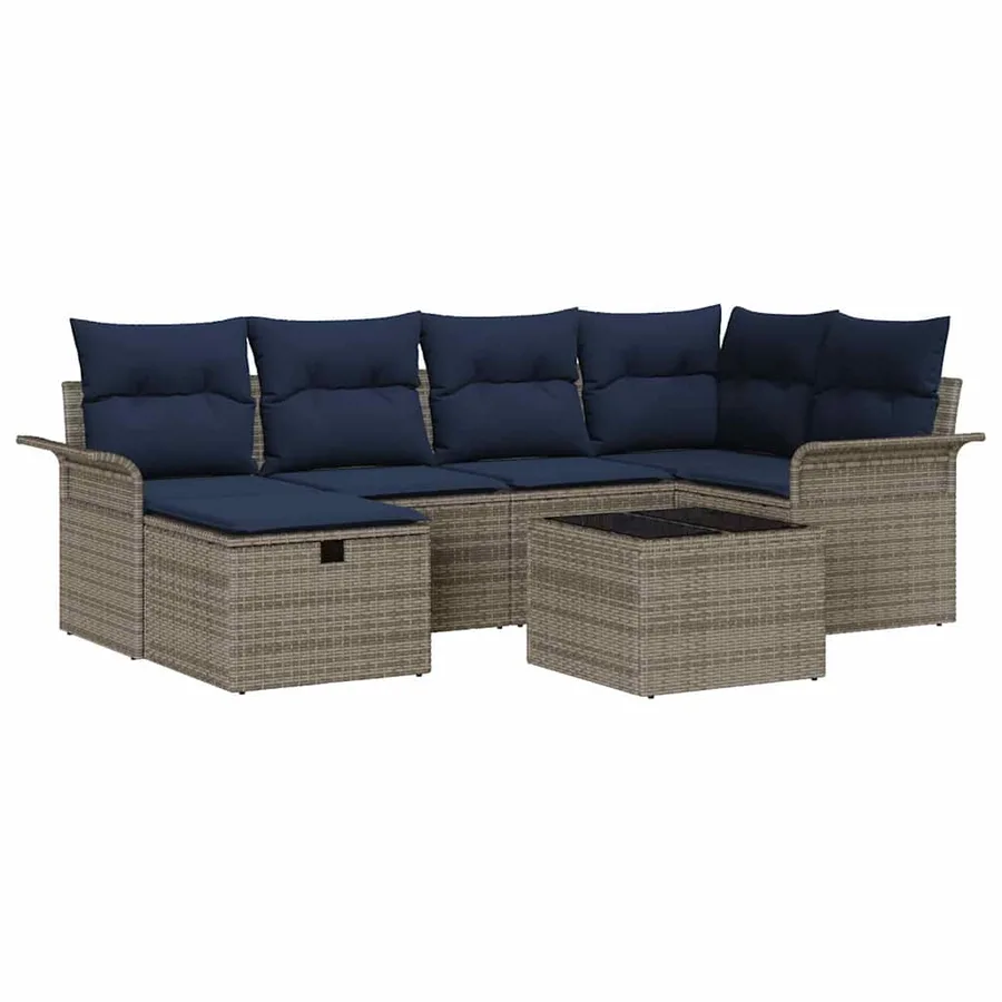 Ensemble de canapé de jardin avec coussin 7 pcs Gris Poly rotin - 2