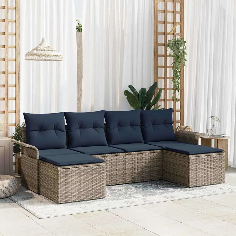 Ensemble de canapé de jardin avec coussin 6 pcs Gris Poly rotin