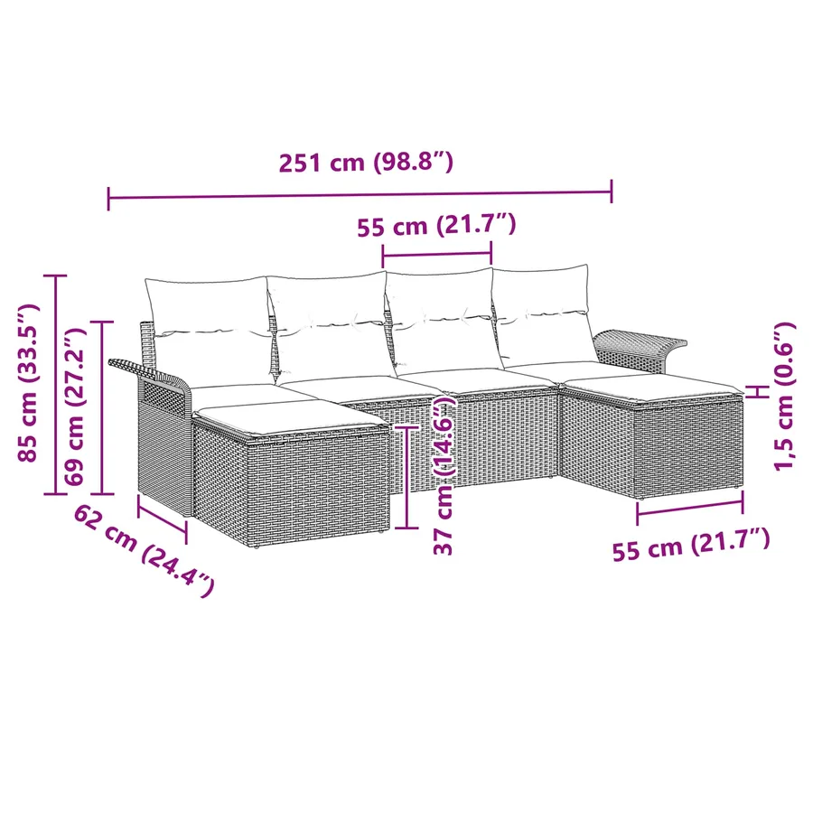 Ensemble de canapé de jardin avec coussin 6 pcs Gris Poly rotin - 14