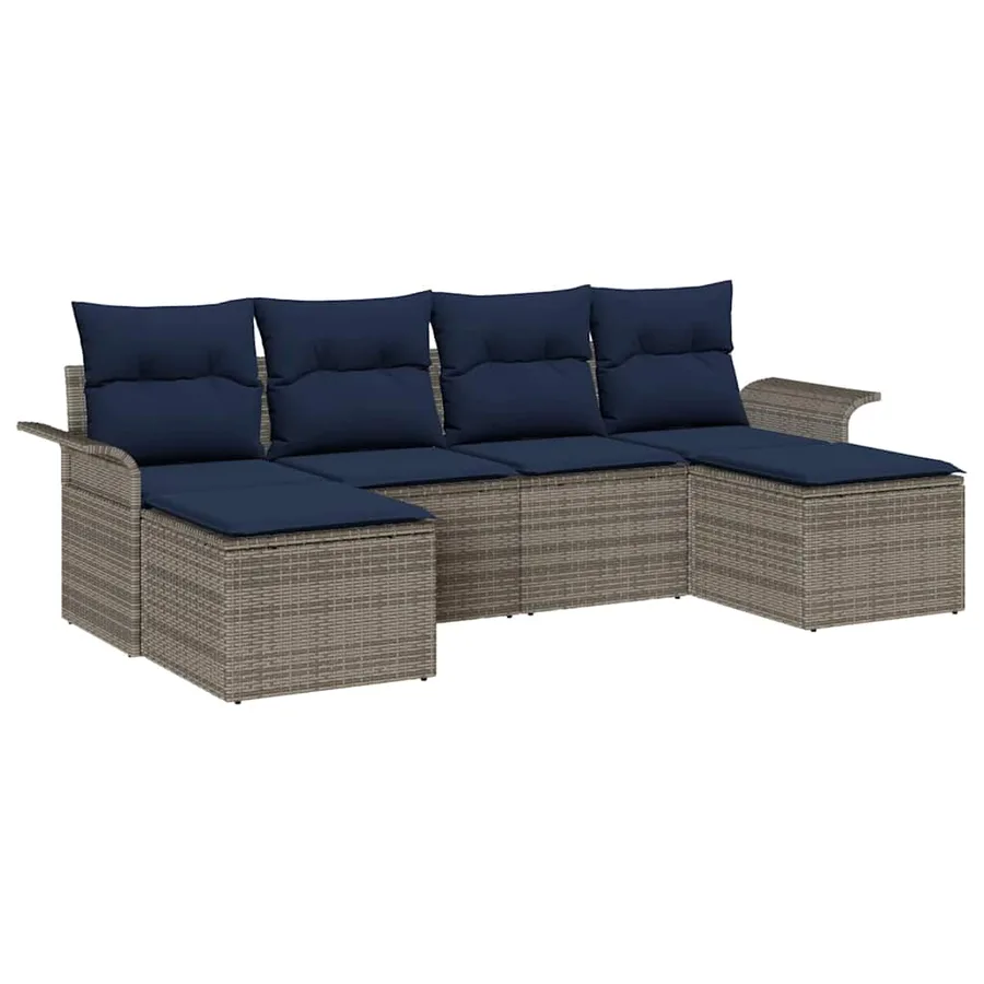 Ensemble de canapé de jardin avec coussin 6 pcs Gris Poly rotin - 2