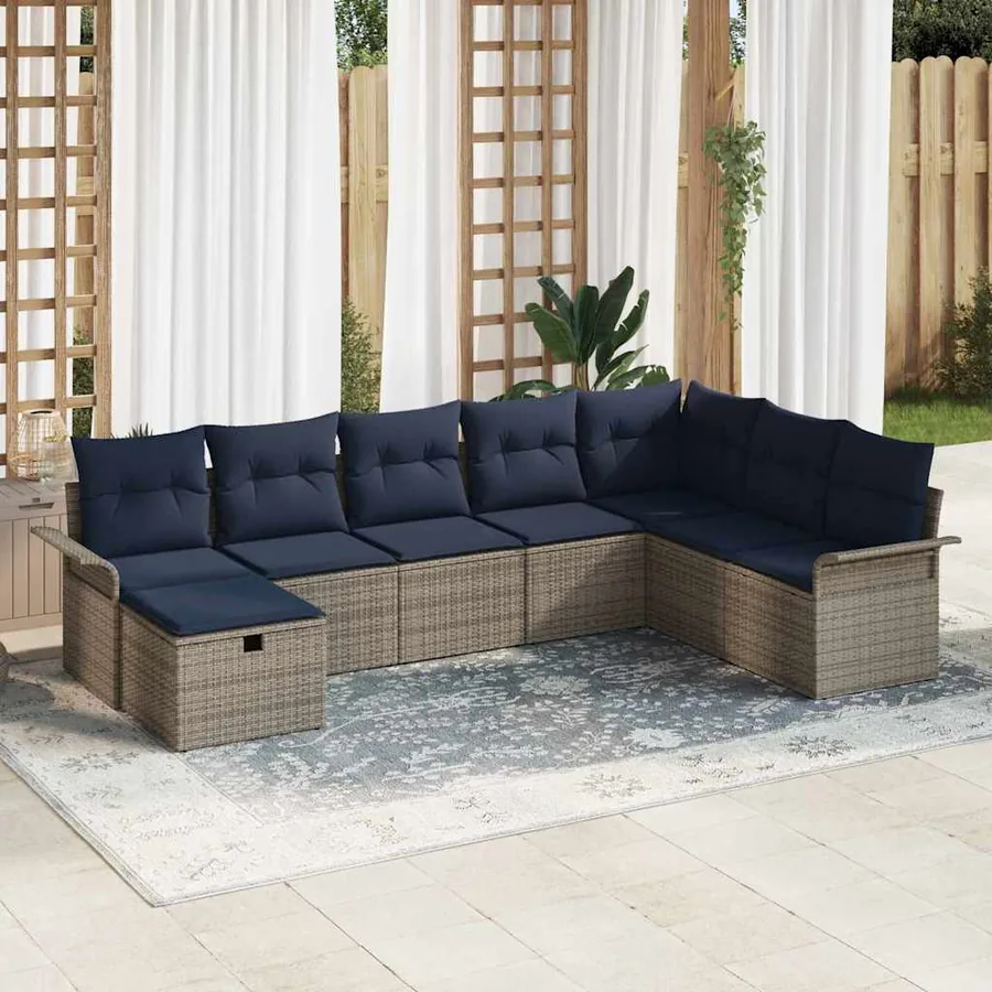 Ensemble de canapé de jardin avec coussin 8 pcs Poly rotin