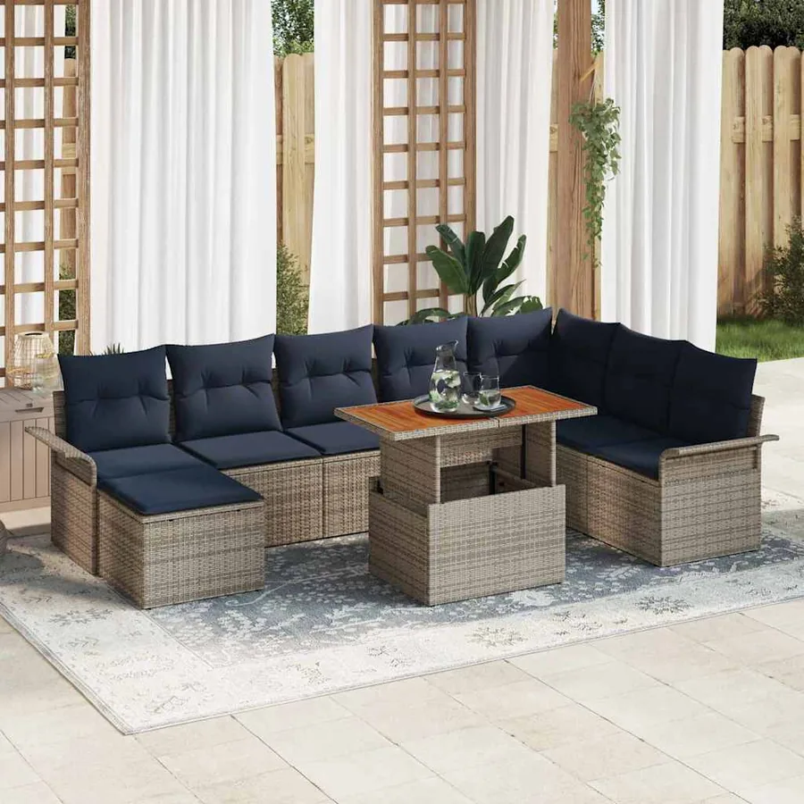 Ensemble de canapé de jardin 9 pcs Gris Poly rotin