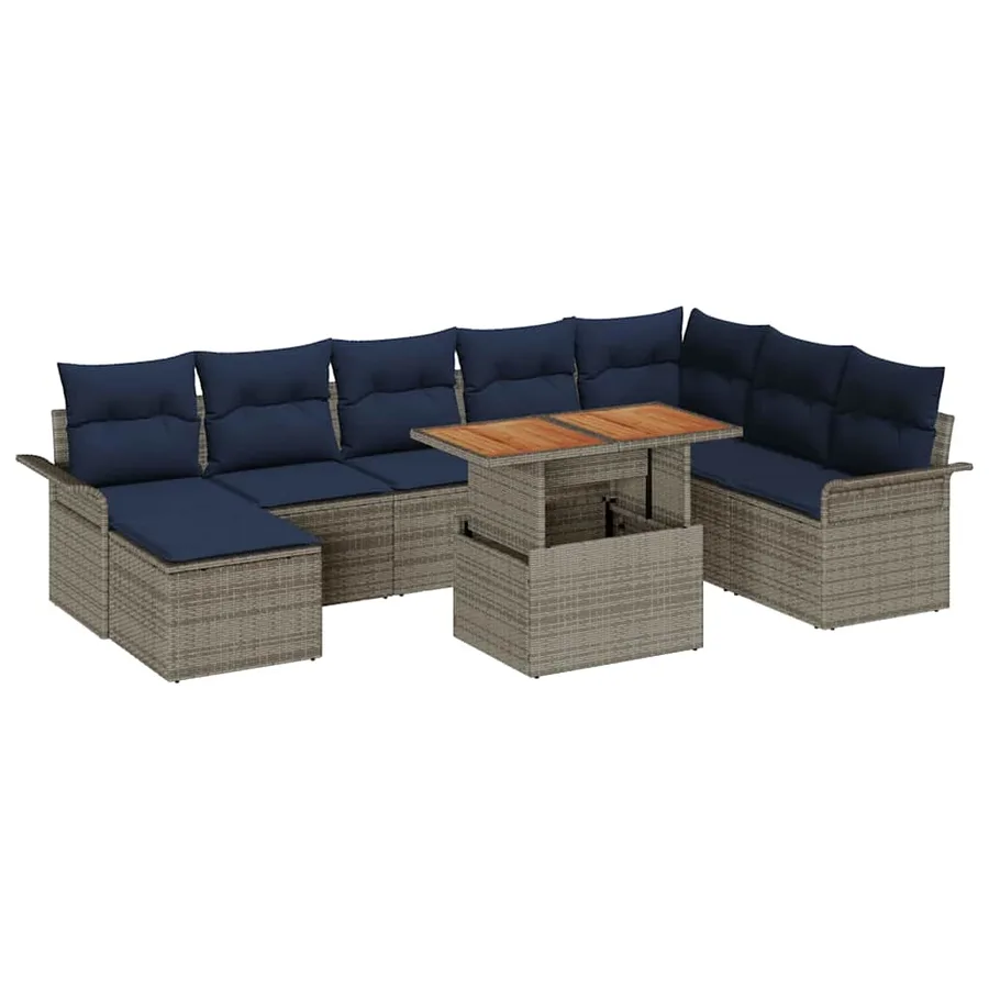 Ensemble de canapé de jardin 9 pcs Gris Poly rotin - 2