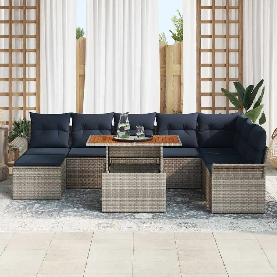 Ensemble de canapé de jardin 9 pcs Gris Poly rotin - 3