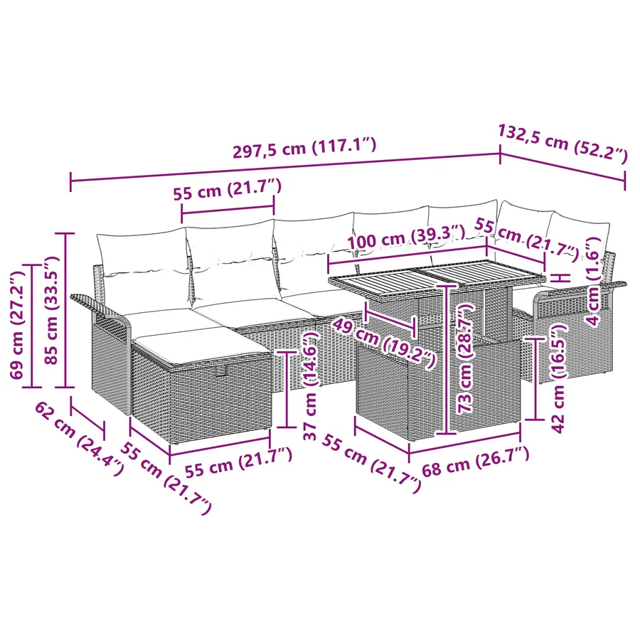 Ensemble de canapé de jardin 8 pcs Gris polyrotin - 17