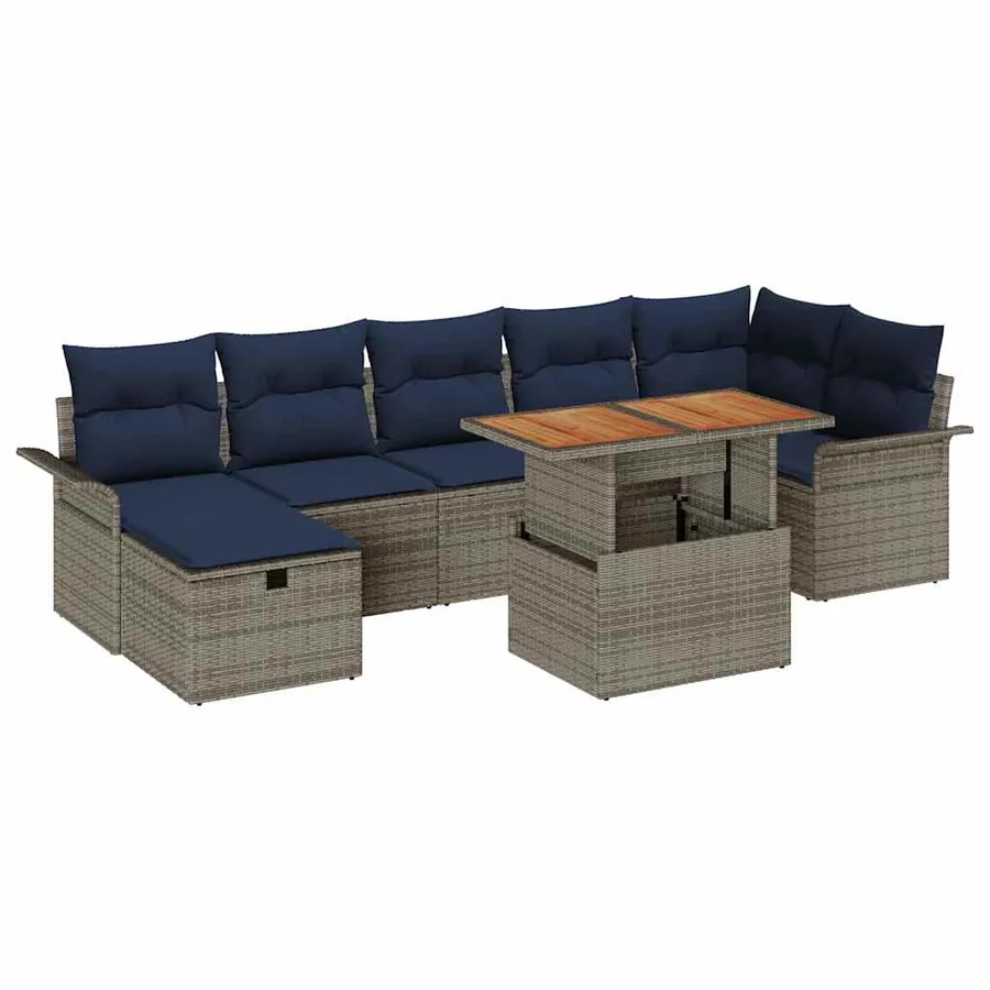 Ensemble de canapé de jardin 8 pcs Gris polyrotin - 2