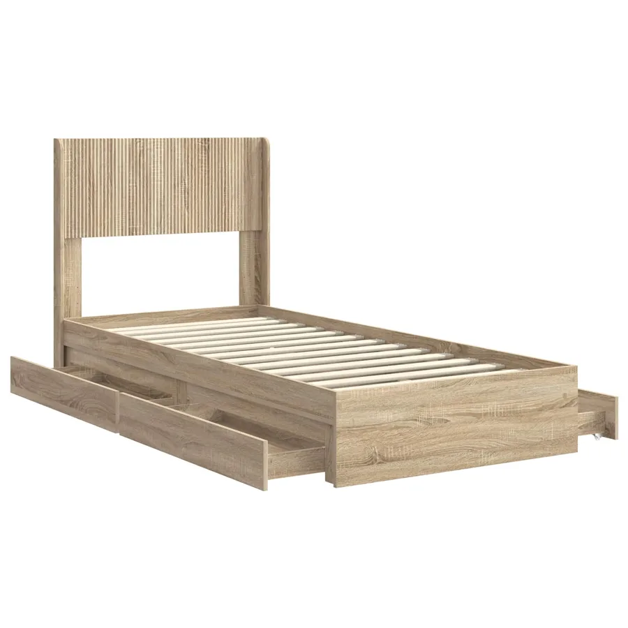 Cadre de lit avec rangement et tête de lit Chêne Sonoma - 5