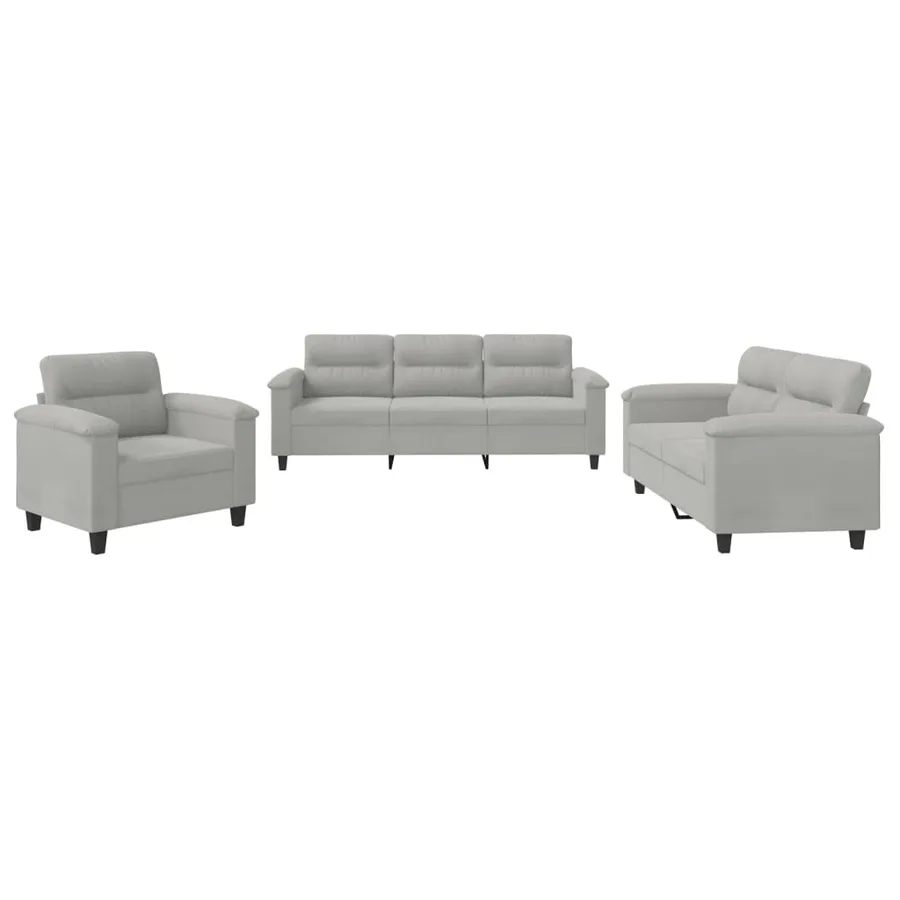 Ensemble de canapés 3 pcs coussins gris clair tissu microfibre - 2