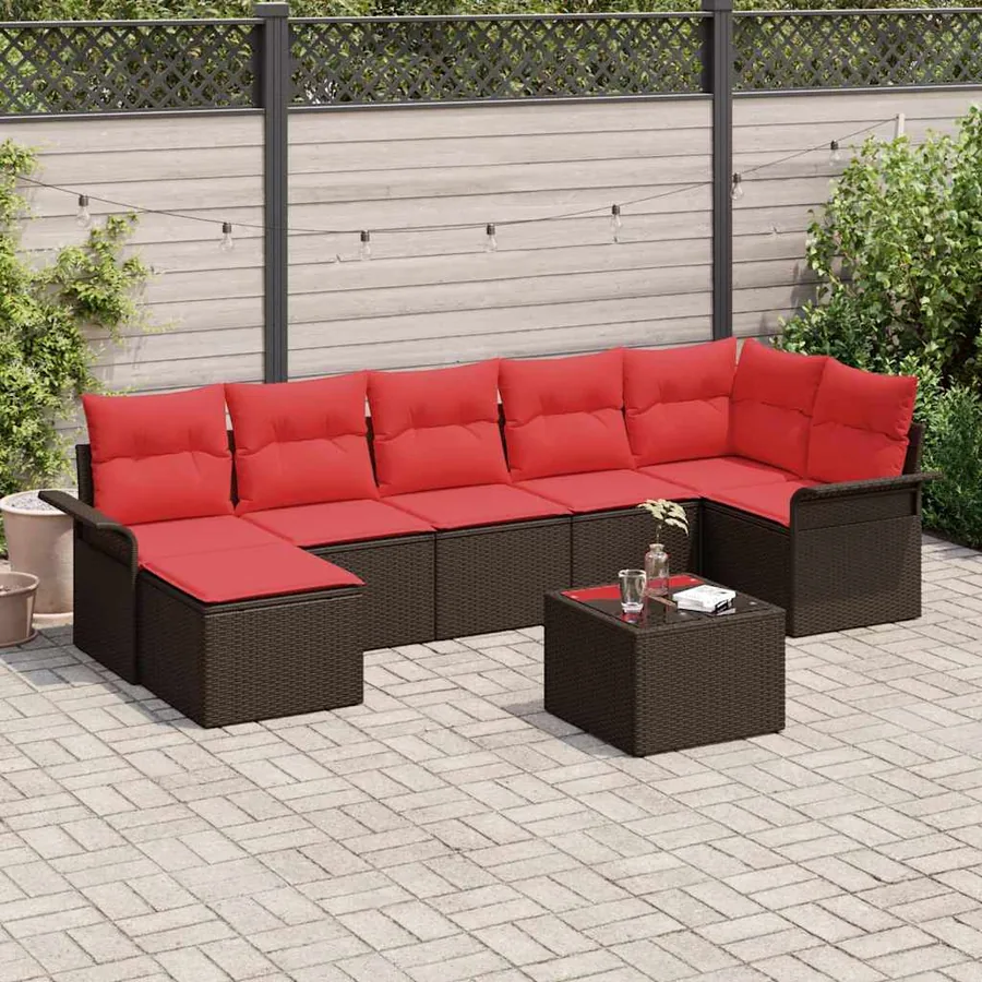 Ensemble de canapé de jardin 8 pcs Marron polyrotin