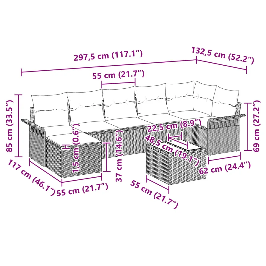 Ensemble de canapé de jardin 8 pcs Marron polyrotin - 19