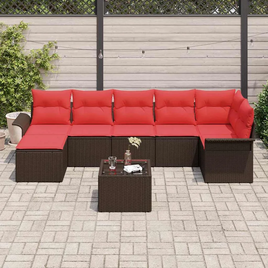 Ensemble de canapé de jardin 8 pcs Marron polyrotin - 3