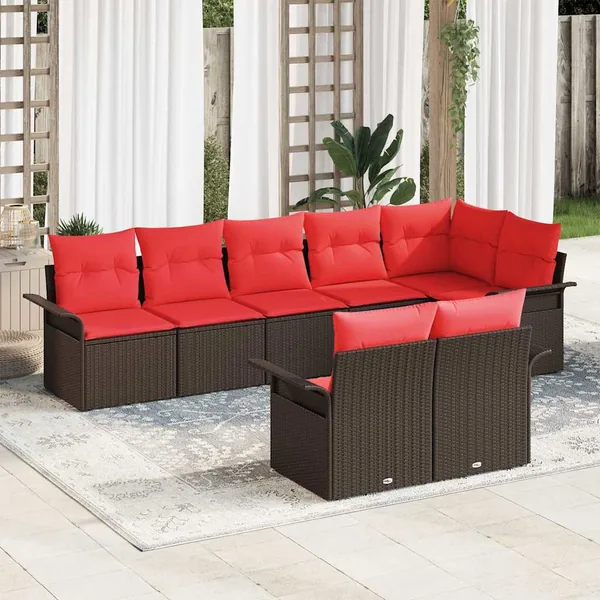 Ensemble de canapé de jardin 8 pcs Marron polyrotin