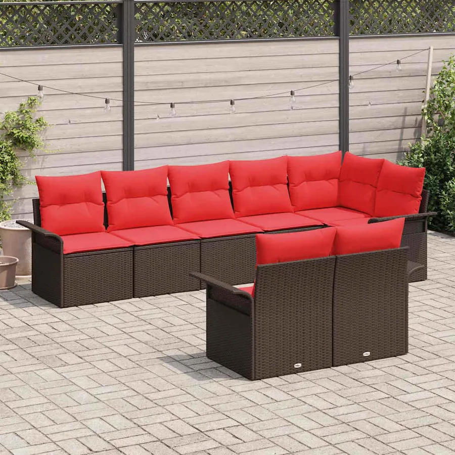 Ensemble de canapé de jardin 8 pcs Marron polyrotin - 3