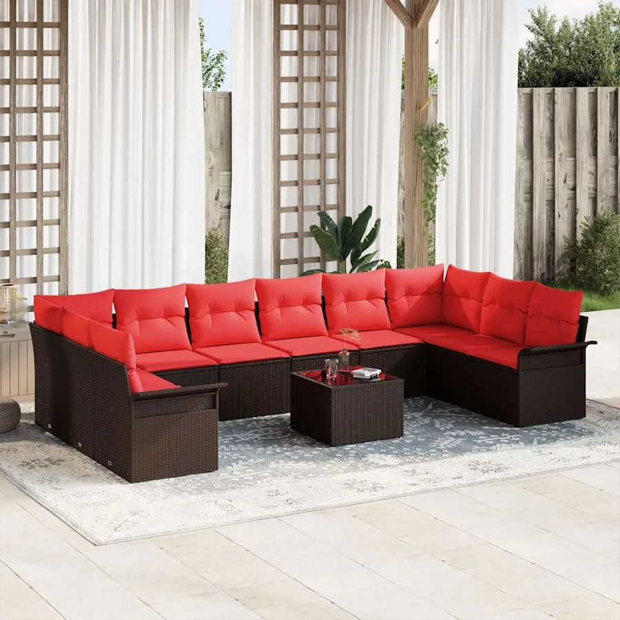 Ensemble de canapé de jardin 11 pcs Marron polyrotin