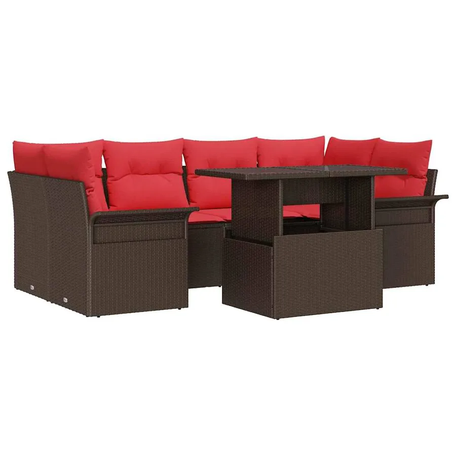Ensemble de canapé de jardin 7 pcs Marron Poly Rattan - 2