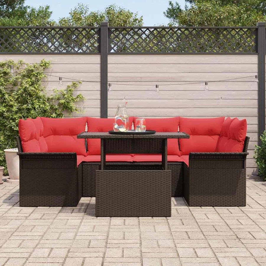 Ensemble de canapé de jardin 7 pcs Marron Poly Rattan - 3