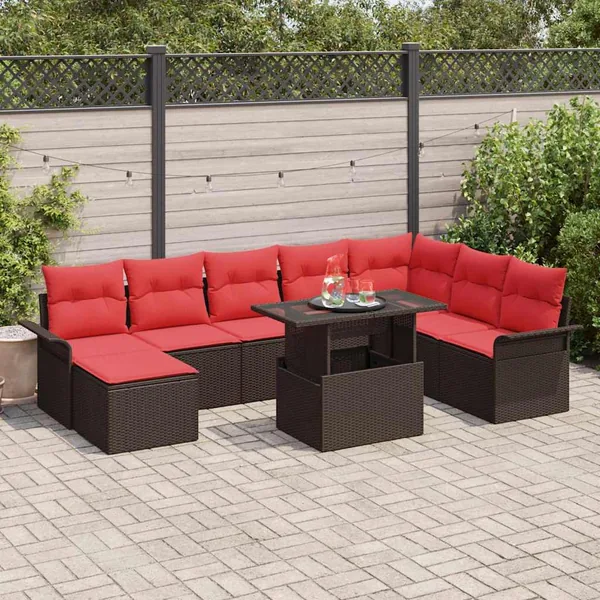 Ensemble de canapé de jardin 9 pcs Marron Poly Rattan