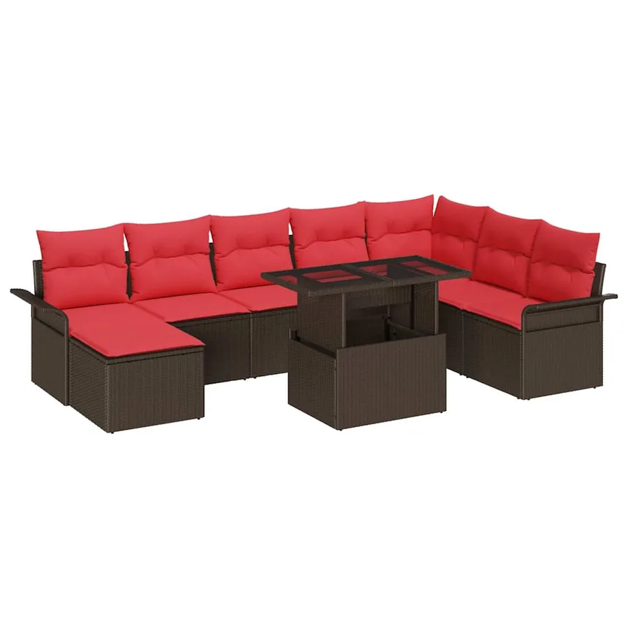 Ensemble de canapé de jardin 9 pcs Marron Poly Rattan - 2