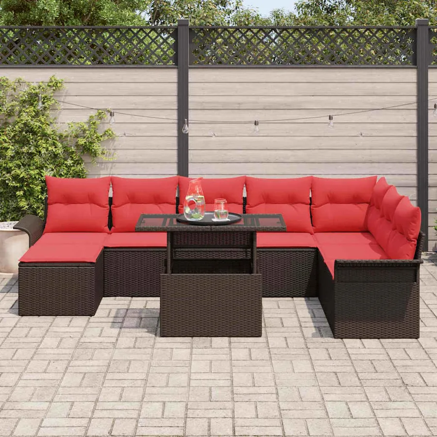 Ensemble de canapé de jardin 9 pcs Marron Poly Rattan - 3
