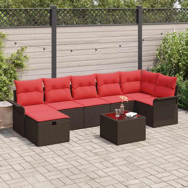 Ensemble de canapé de jardin avec coussin 8 pcs Poly rotin