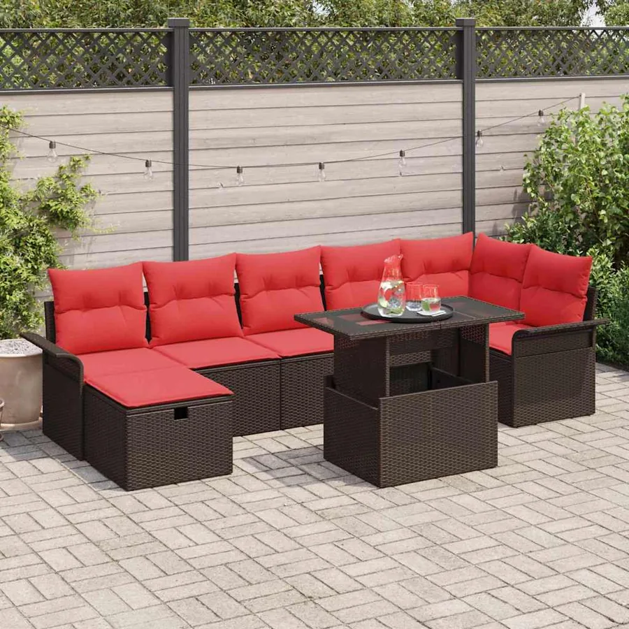 Ensemble de canapé de jardin 8 pcs Marron Poly rotin