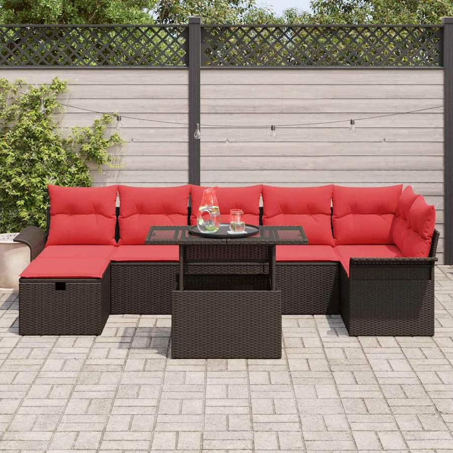 Ensemble de canapé de jardin 8 pcs Marron Poly rotin - 3