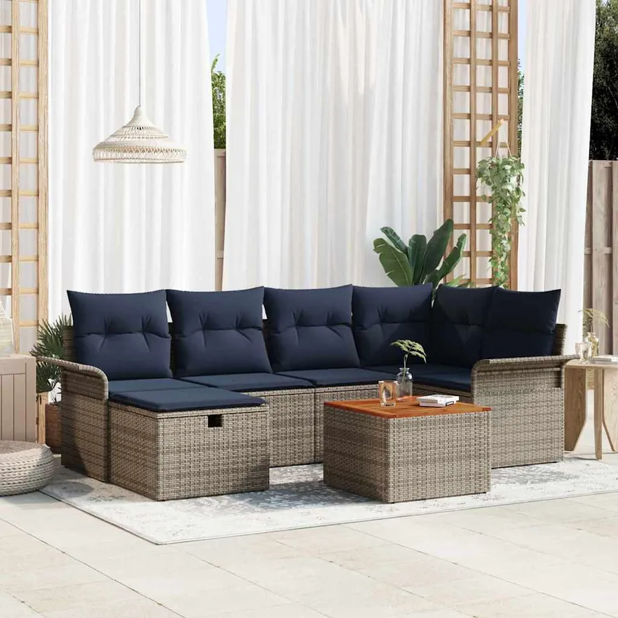 Ensemble de canapé de jardin avec coussin 7 pcs Gris polyrotin