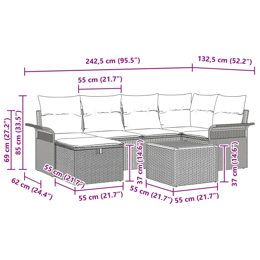 Ensemble de canapé de jardin avec coussin 7 pcs Gris polyrotin - 11