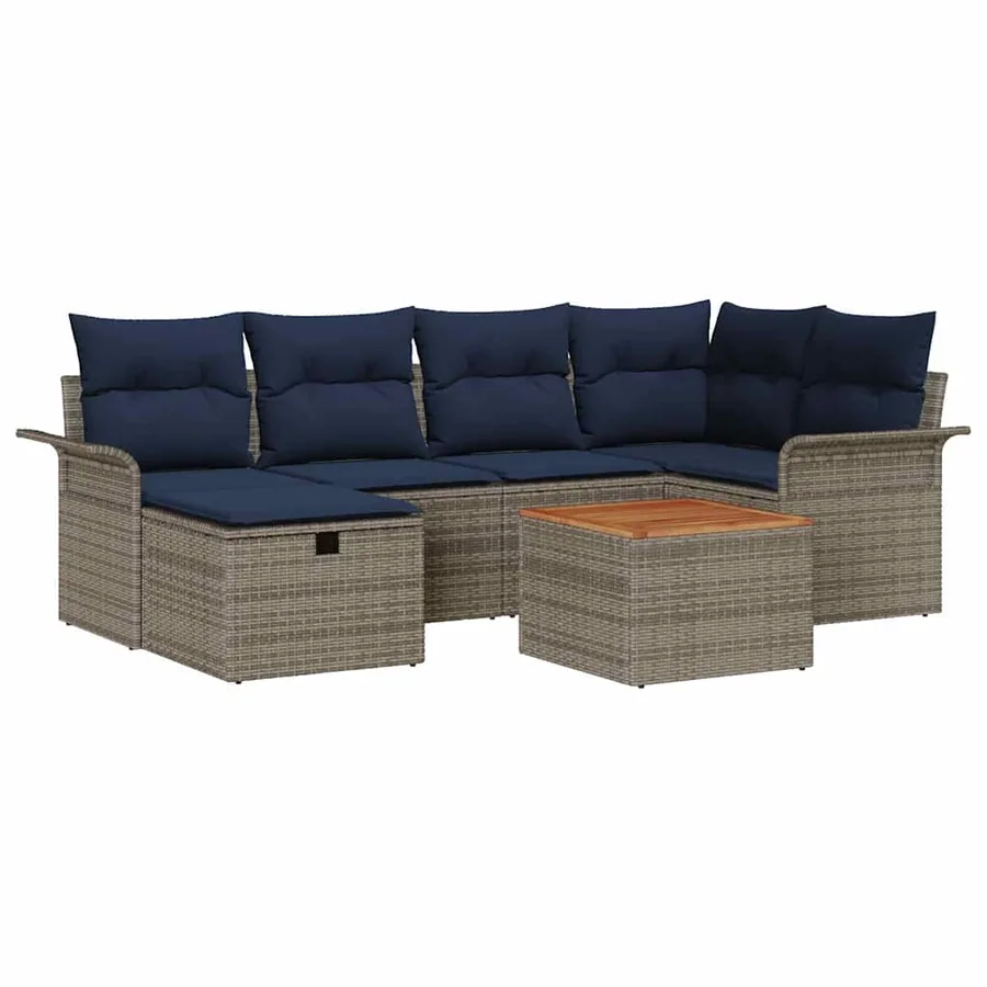 Ensemble de canapé de jardin avec coussin 7 pcs Gris polyrotin - 2