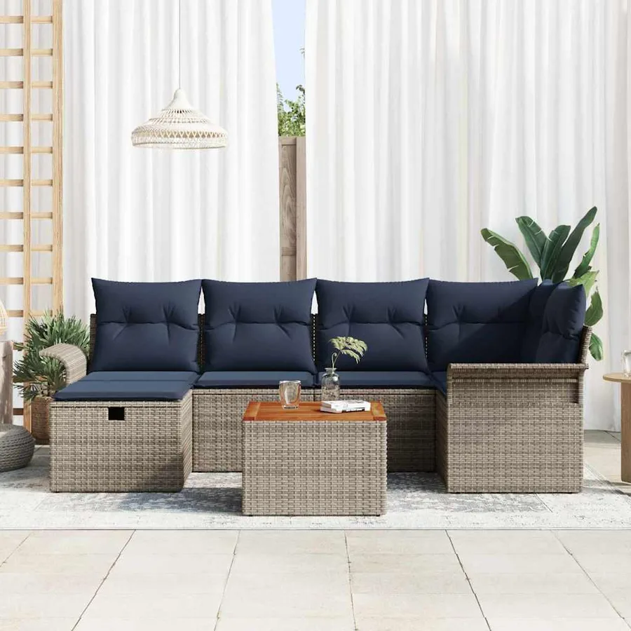 Ensemble de canapé de jardin avec coussin 7 pcs Gris polyrotin - 3