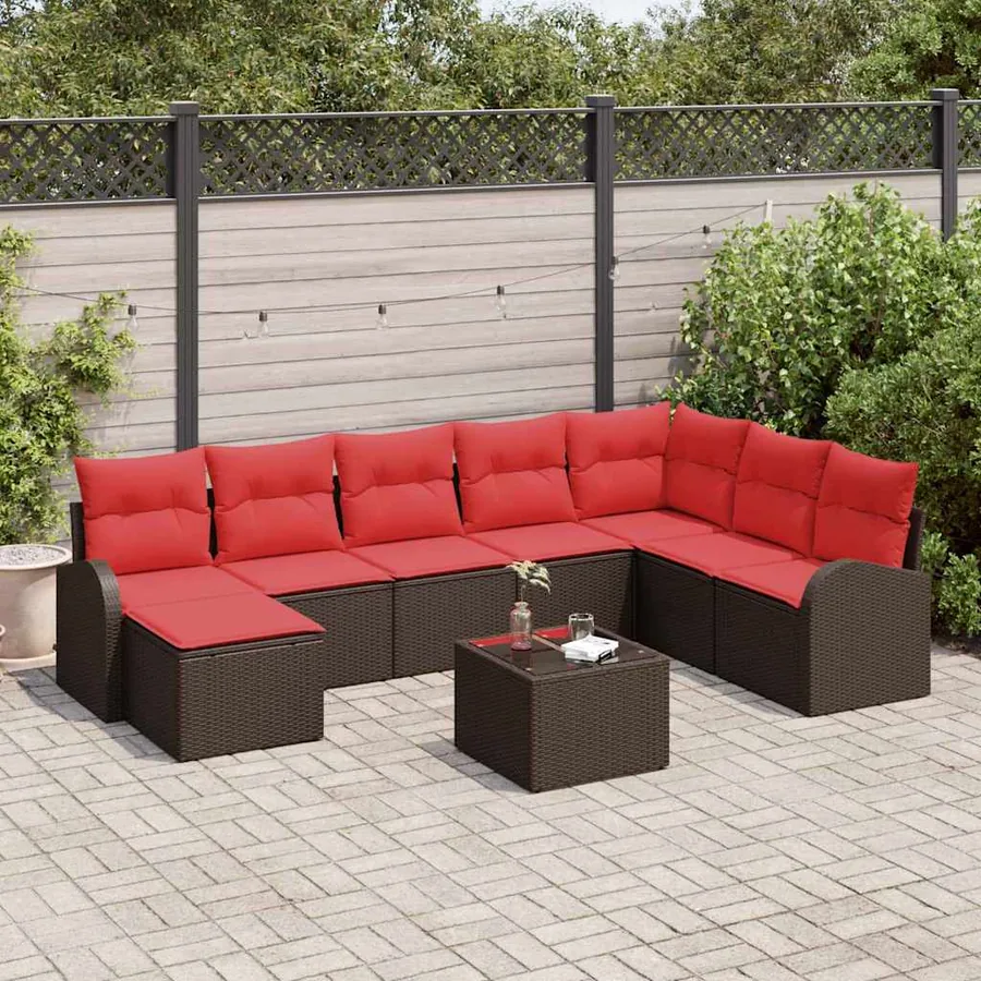 Ensemble de canapé de jardin 9 pcs Marron Poly Rattan