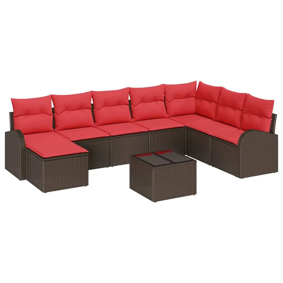 Ensemble de canapé de jardin 9 pcs Marron Poly Rattan - 2