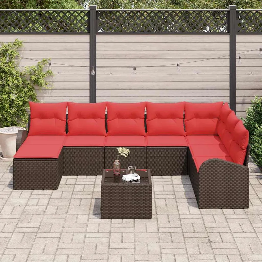 Ensemble de canapé de jardin 9 pcs Marron Poly Rattan - 3
