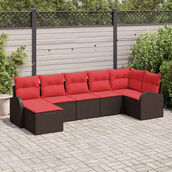 Ensemble de canapé de jardin 7 pcs Marron Poly rotin
