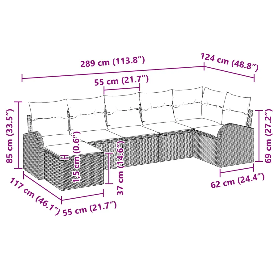 Ensemble de canapé de jardin 7 pcs Marron Poly rotin - 13