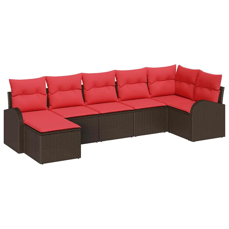 Ensemble de canapé de jardin 7 pcs Marron Poly rotin - 2